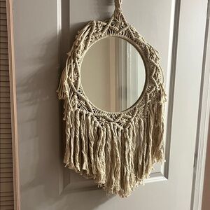 Elegant Tan Macrame Wall Mirror